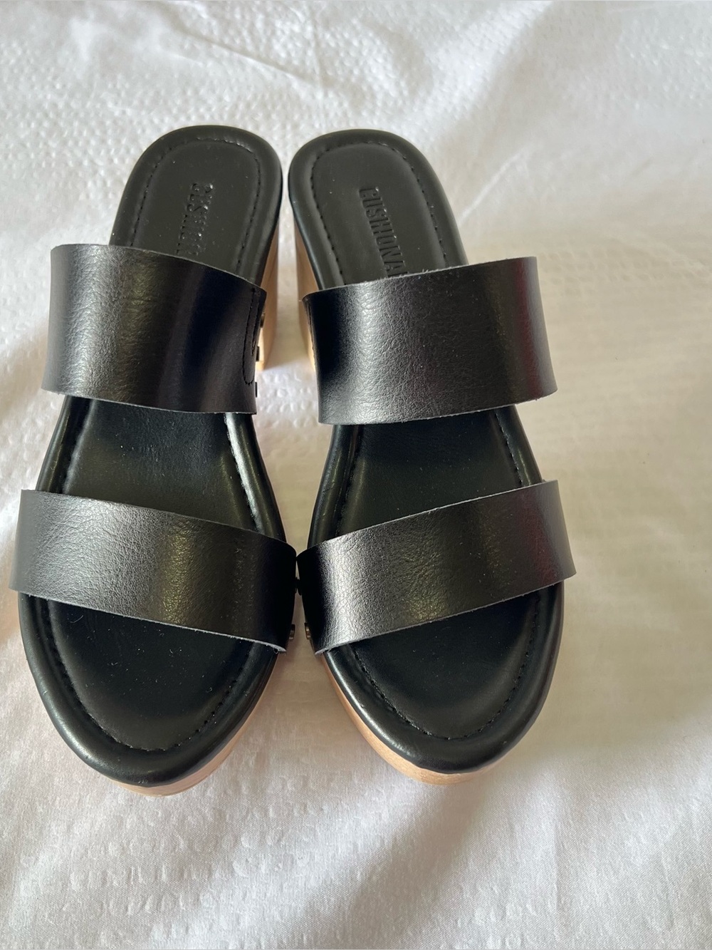Cushionaire Black Double-Band Slide Sandals -